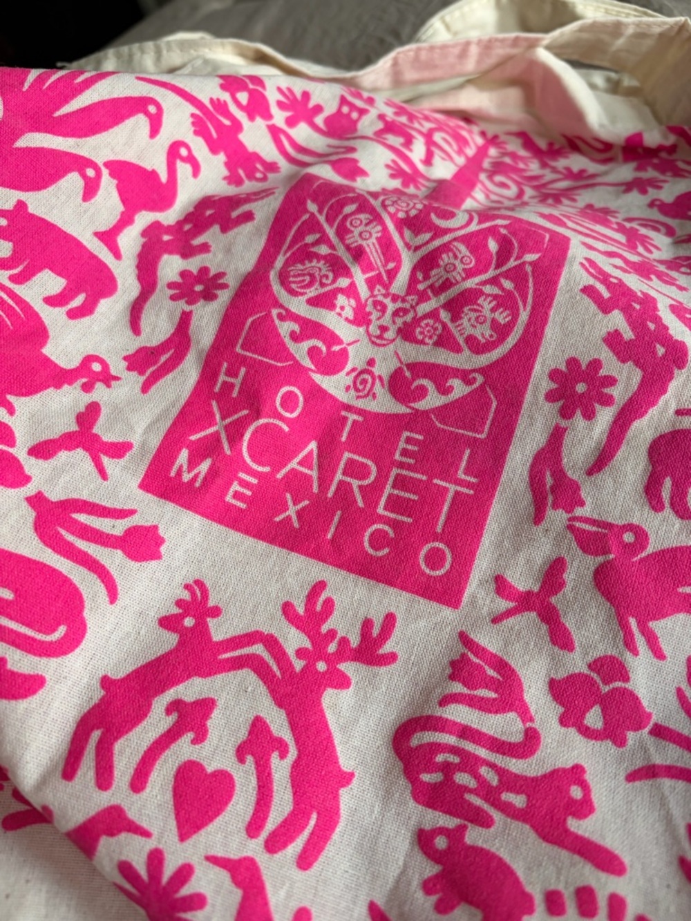Pink and cream Hotel Xcaret Mexico Canvas Tote Bag - Picture 3 of 4